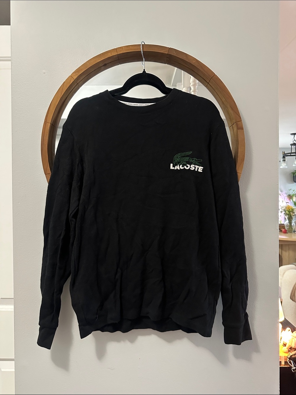 Lacoste Black Crewneck Sweatshirt with Green Croc Logo